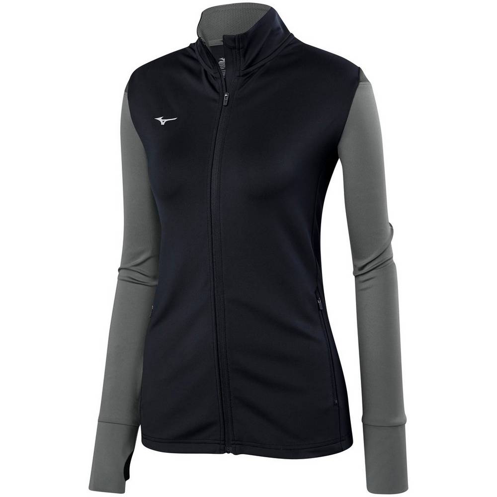 Womens Mizuno Horizon Full Zip Volleyball Jacket Black/Grey Philippines (LYBZKW604)